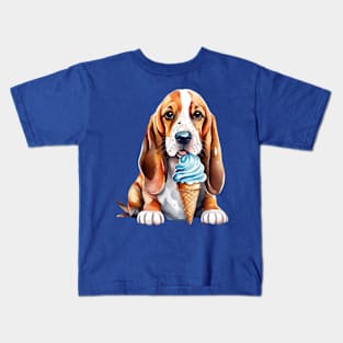 Cute dog basset hound eating ice cream cone gift ideas for all Kids T-Shirt